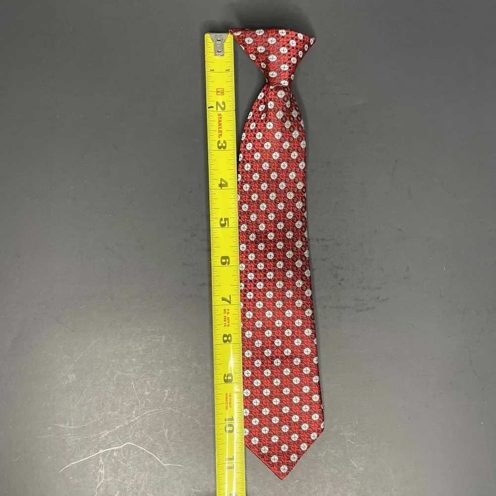 Boys Tie-Red Clip On Neck Tie‎-Red And White, 11 Inch long